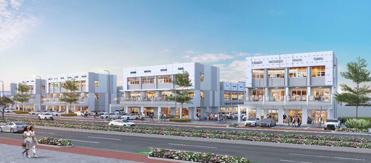 Ruko Calico Grande Paramount Petals tampak depan dengan desain modern di Boulevard Sakura
