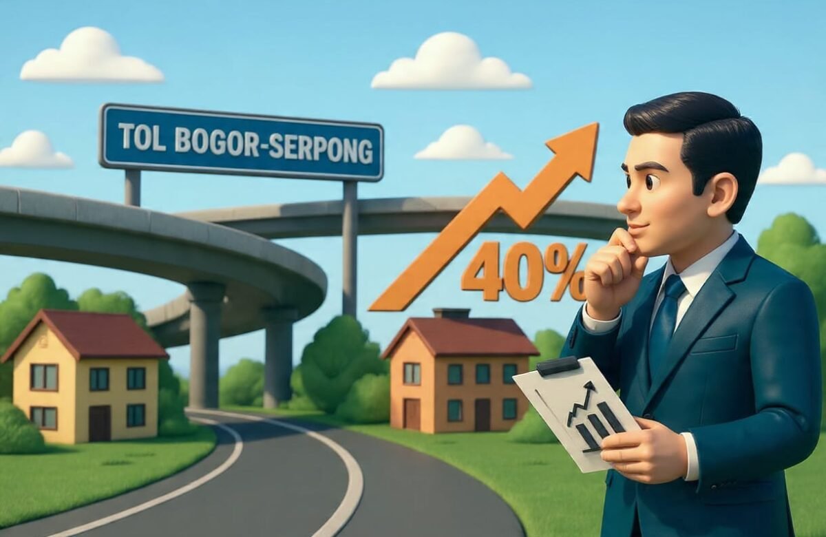 Ilustrasi pembangunan Tol Bogor-Serpong yang memicu lonjakan harga lahan hingga 40 persen dan mengubah strategi pengembang properti di kawasan Jabodetabek selatan.