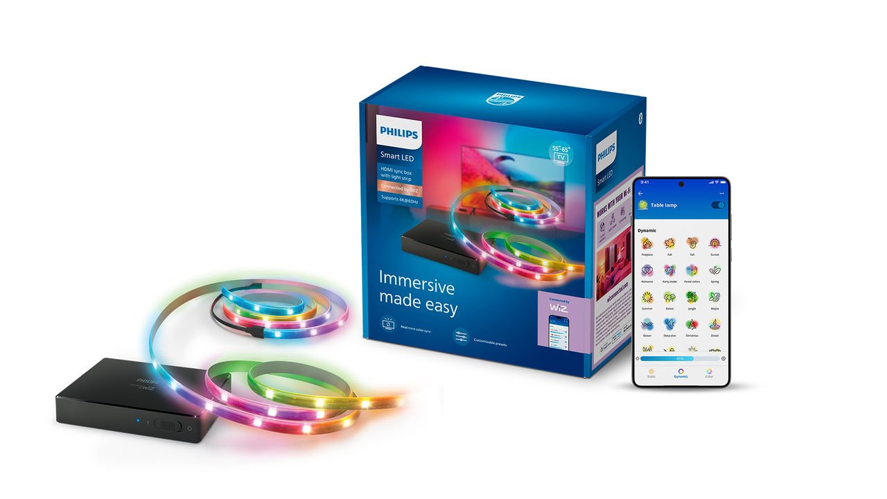 Perangkat Philips Smart Lighting TV Sync with HDMI 2.0 terintegrasi dengan aplikasi WiZ