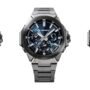 Tiga varian jam tangan G-SHOCK GST-W1000 berbahan metal dengan pilihan warna dial hitam, biru, dan hijau bertekstur geometris 3D.
