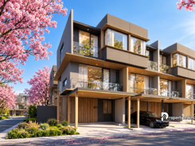 Fasad hunian 3 lantai Brentwood Villas Cikarang karya Alex Bayusaputro berkonsep multigenerational living di OAZE Cikarang