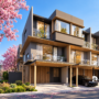 Fasad hunian 3 lantai Brentwood Villas Cikarang karya Alex Bayusaputro berkonsep multigenerational living di OAZE Cikarang