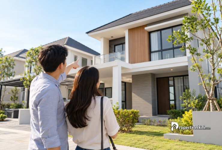 Pasangan muda memeriksa rumah sebelum membeli sebagai bagian dari cara memilih rumah pertama.