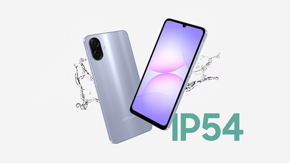 Smartphone Samsung Galaxy A07s dengan fitur sertifikasi IP54 tahan cipratan air dan debu
