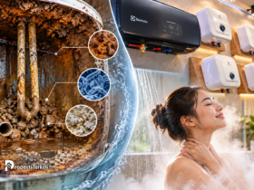 Komparasi tangki pemanas air kotor penuh kerak dan bakteri dengan kenyamanan air mandi bersih dari pemanas air Electrolux UltimateHome